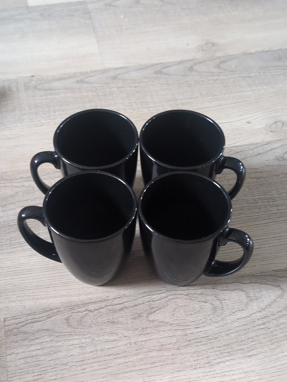 Vintage Corelle Coordinates Glossy Black Stoneware Mugs - Set of 4